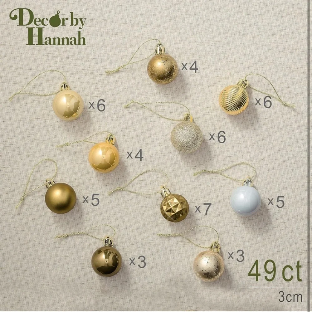 NEW Christmas Ornaments 49 Ornaments Gold Color Scheme Christmas Baubles - Picture 6 of 13
